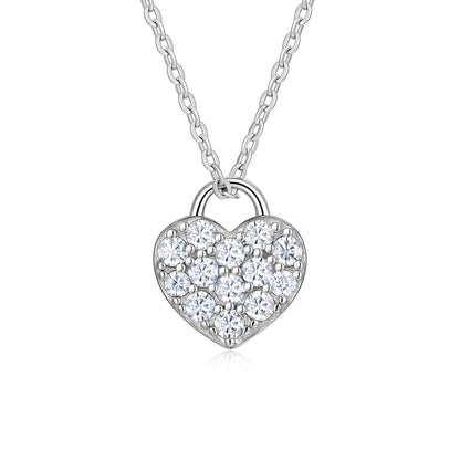 Heart Lock Moissanite Pendant Necklace in Full Pave - La Pretti