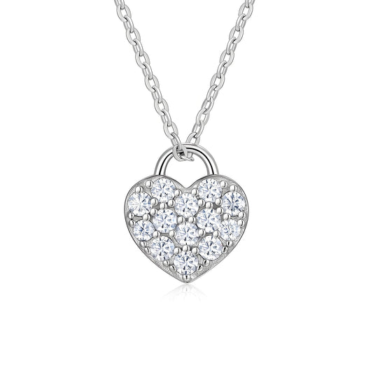 Heart Lock Moissanite Pendant Necklace in Full Pave - La Pretti