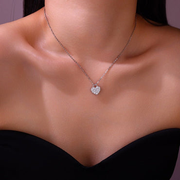 Heart Lock Moissanite Pendant Necklace in Full Pave - La Pretti