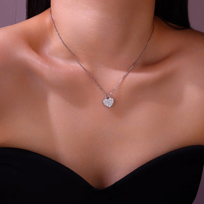 Heart Lock Moissanite Pendant Necklace in Full Pave - La Pretti