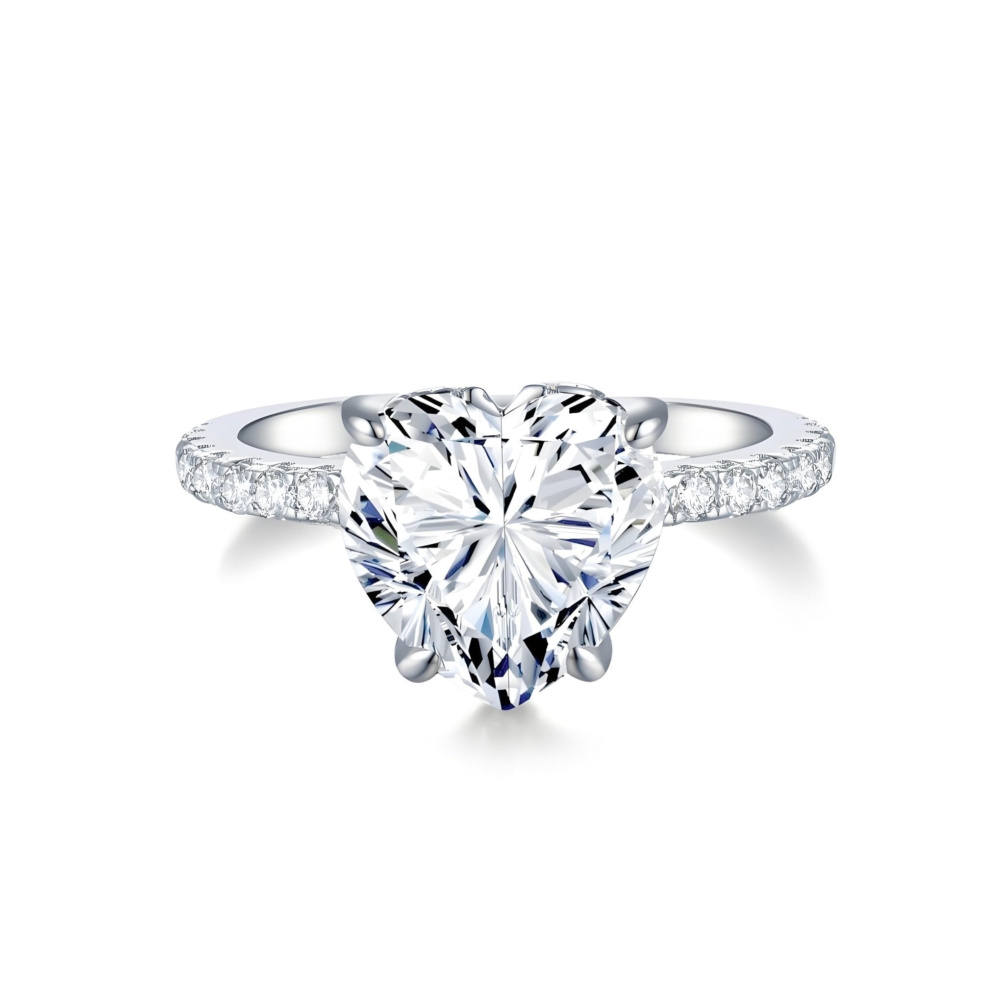 Heart Shaped Moissanite Solitaire Engagement Ring with Pave Setting in 18K Gold Plated Sterling Silver (3ct. ) - La Pretti