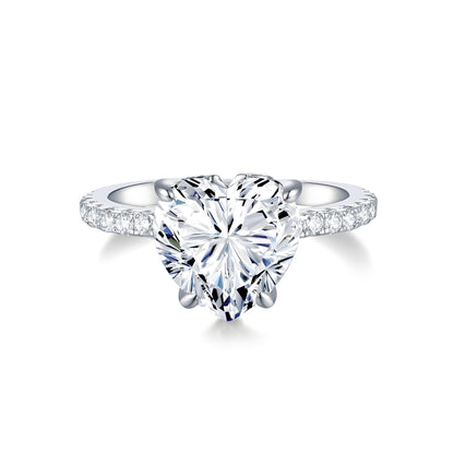 Heart Shaped Moissanite Solitaire Engagement Ring with Pave Setting in 18K Gold Plated Sterling Silver (3ct. ) - La Pretti