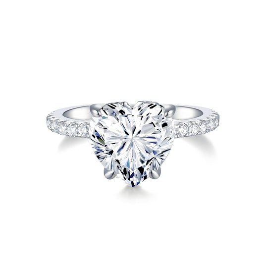 Heart Shaped Moissanite Solitaire Engagement Ring with Pave Setting in 18K Gold Plated Sterling Silver (3ct. ) - La Pretti