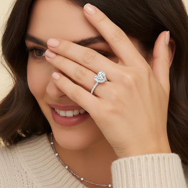 Heart Shaped Moissanite Solitaire Engagement Ring with Pave Setting in 18K Gold Plated Sterling Silver (3ct. ) - La Pretti