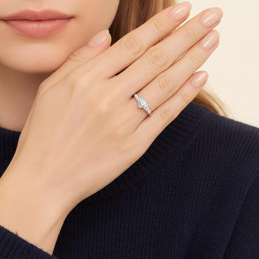 Heart Shaped Moissanite Three Stone Engagement Ring with Tapered Baguette Side Stones (1ct. ) - La Pretti