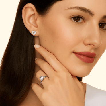 Heart Shaped Moissanite Solitaire Stud Earrings in 18K White Gold Plated Sterling Silver (2ct. ) - La Pretti