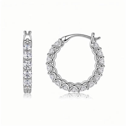 Moissanite Hoop Earrings Huggie with Shared U Prongs - La Pretti