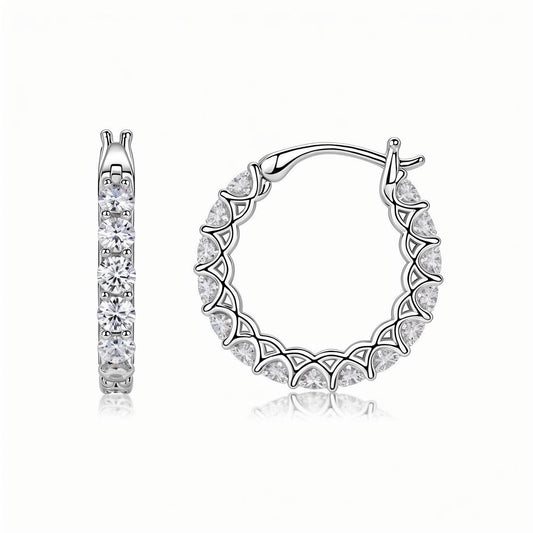 Moissanite Hoop Earrings Huggie with Shared U Prongs - La Pretti