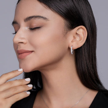 Moissanite Hoop Earrings Huggie with Shared U Prongs - La Pretti