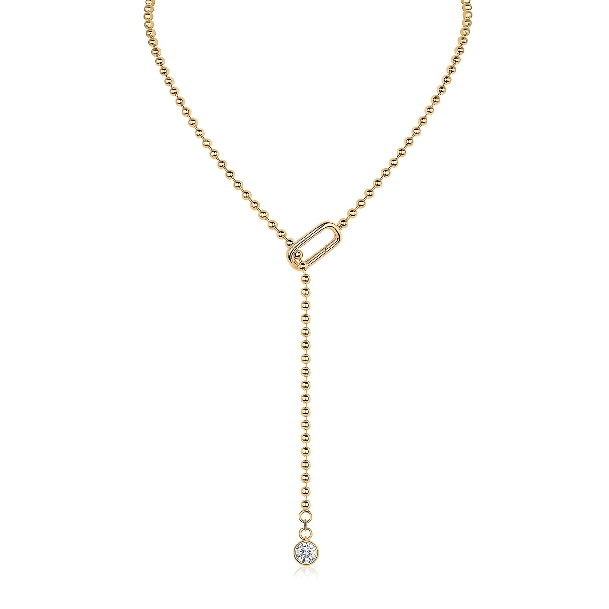 Golden Lariat Moissanite Y Drop Necklace with Round Full Bezel (1ct. ) - La Pretti