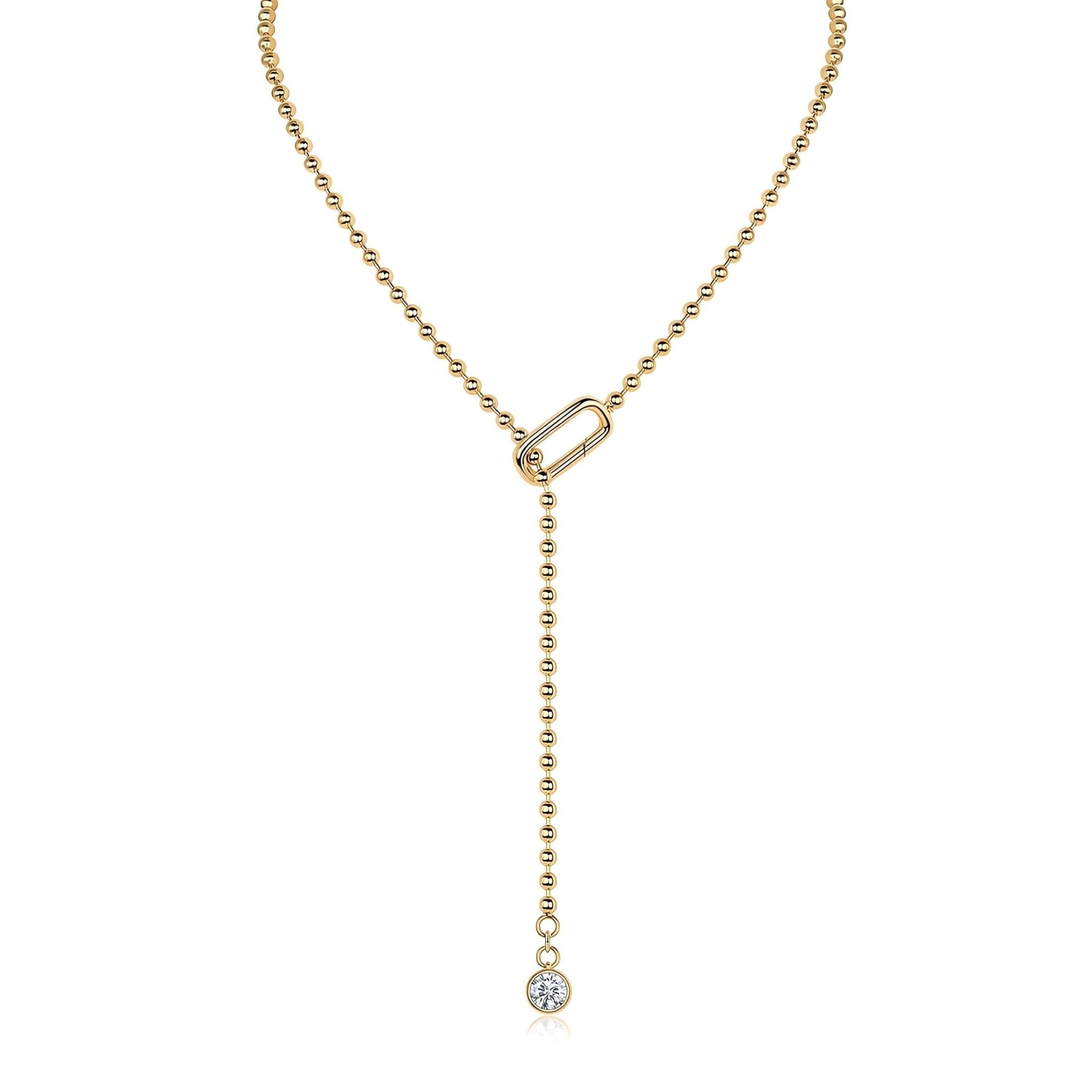 Golden Lariat Moissanite Y Drop Necklace with Round Full Bezel (1ct. ) - La Pretti