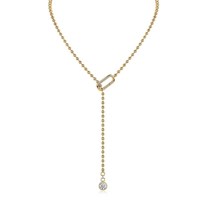 Golden Lariat Moissanite Y Drop Necklace with Round Full Bezel (1ct. ) - La Pretti