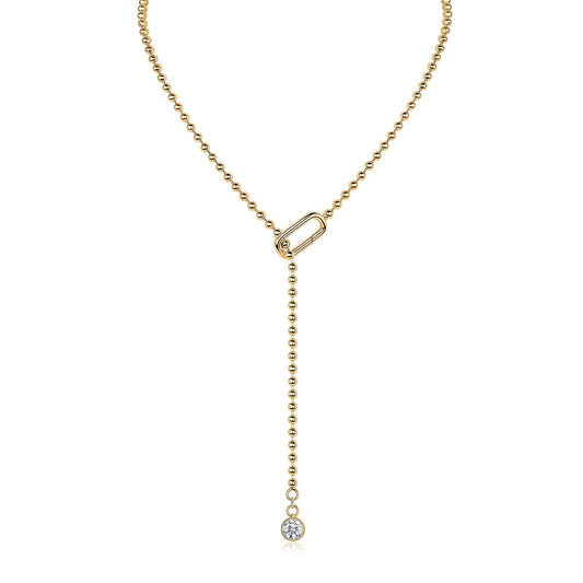 Golden Lariat Moissanite Y Drop Necklace with Round Full Bezel (1ct. ) - La Pretti