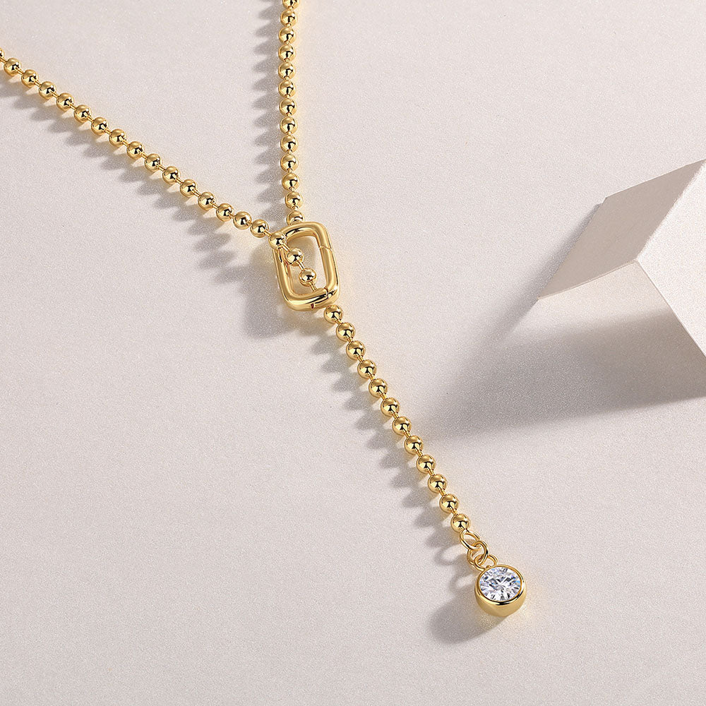 Golden Lariat Moissanite Y Drop Necklace with Round Full Bezel (1ct. ) - La Pretti