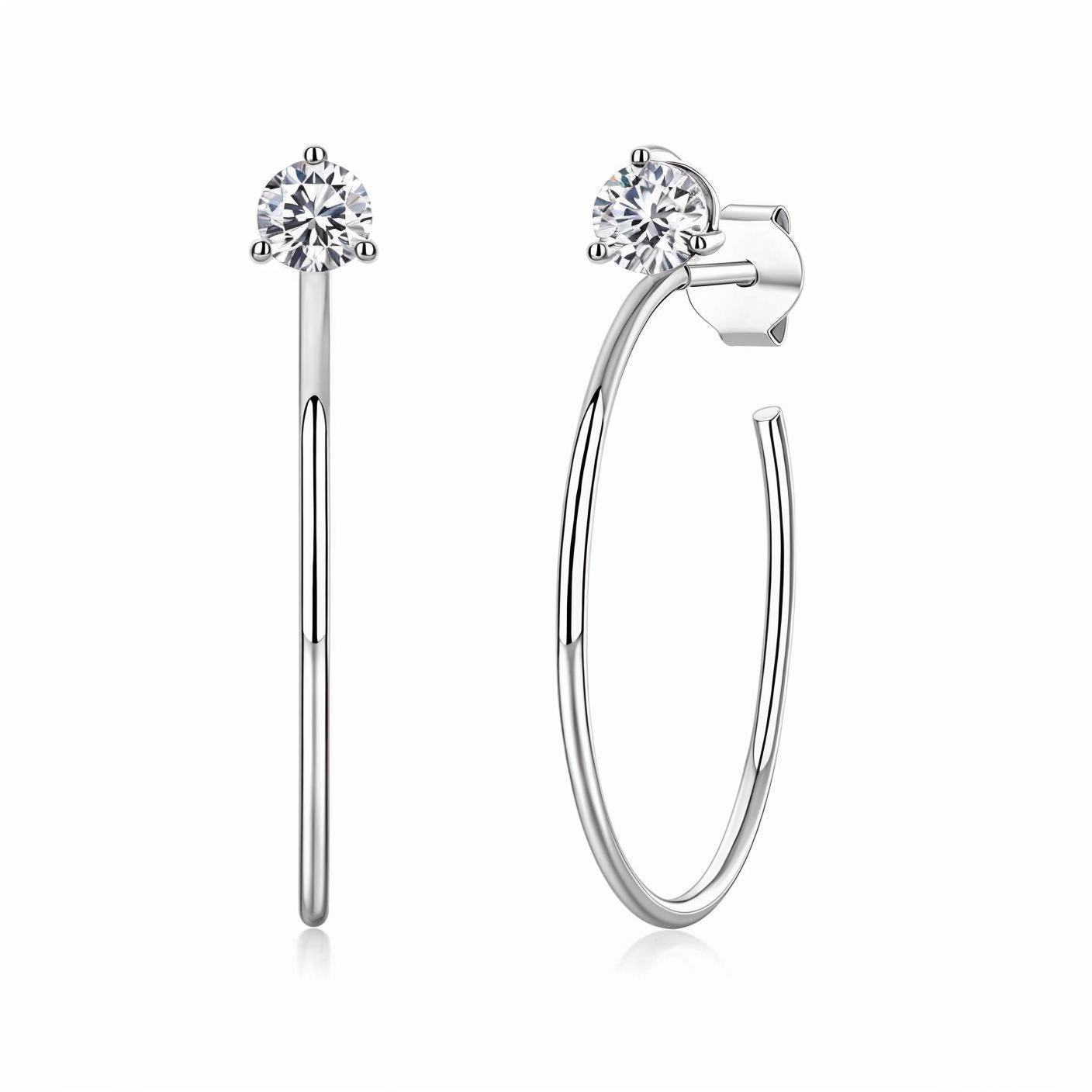 Large Hoop Moissanite Martini Open Threader Earrings in 18K White Gold Plated Sterling Silver (0.6ct. ) - La Pretti