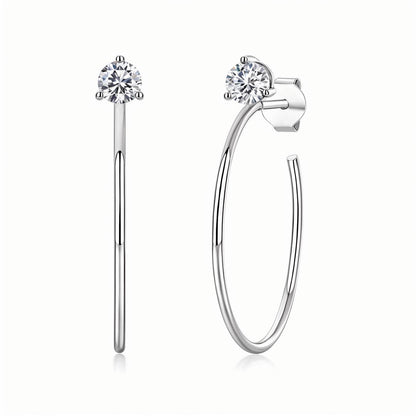 Large Hoop Moissanite Martini Open Threader Earrings in 18K White Gold Plated Sterling Silver (0.6ct. ) - La Pretti