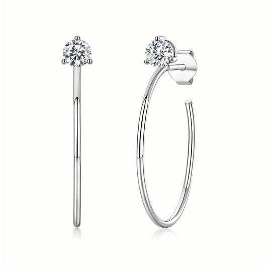 Large Hoop Moissanite Martini Open Threader Earrings in 18K White Gold Plated Sterling Silver (0.6ct. ) - La Pretti