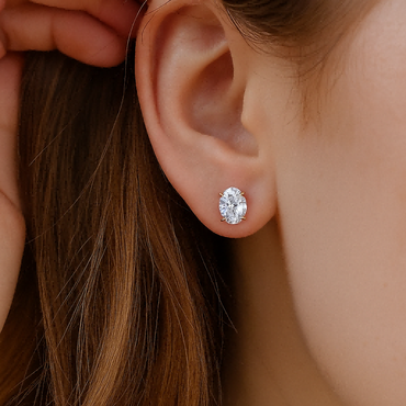 Oval Moissanite Stud Earrings in 18K Yellow Gold Plated Sterling Silver (1 - 3ct. ) - La Pretti