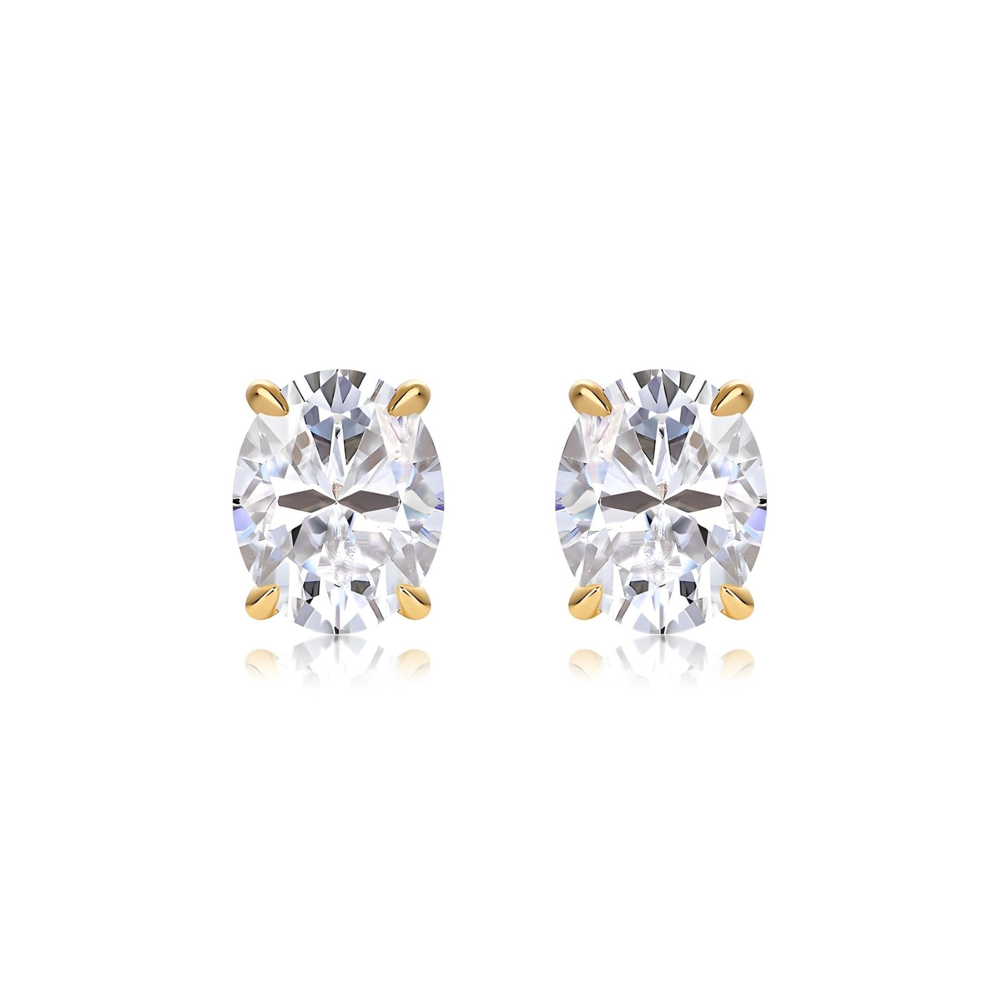 Oval Moissanite Stud Earrings in 18K Yellow Gold Plated Sterling Silver (1 - 3ct. ) - La Pretti