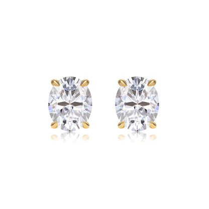 Oval Moissanite Stud Earrings in 18K Yellow Gold Plated Sterling Silver (1 - 3ct. ) - La Pretti