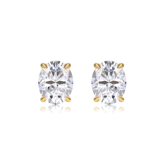 Oval Moissanite Stud Earrings in 18K Yellow Gold Plated Sterling Silver (1 - 3ct. ) - La Pretti