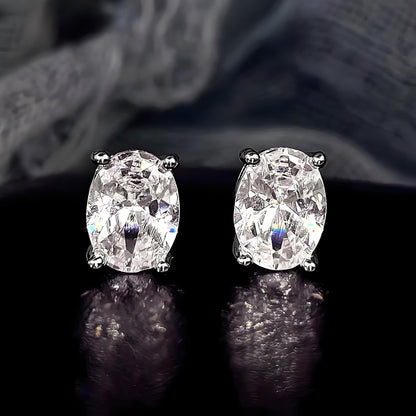 Elongated Oval Moissanite Stud Earrings in 18K White Gold Plated Sterling Silver (2ct. ) - La Pretti