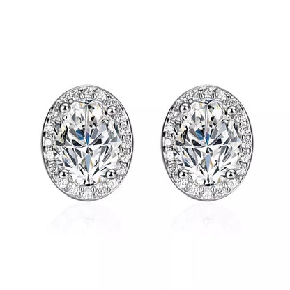 Oval Halo Moissanite Stud Earrings 18K White Gold Plated Sterling Silver - La Pretti
