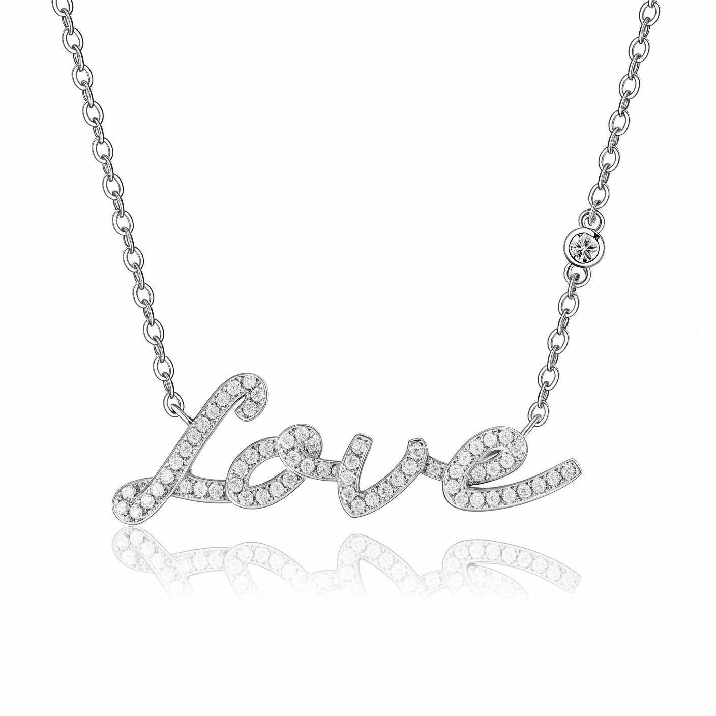 'Love' Script Cursive Moissanite Pave Pendant Necklace - La Pretti
