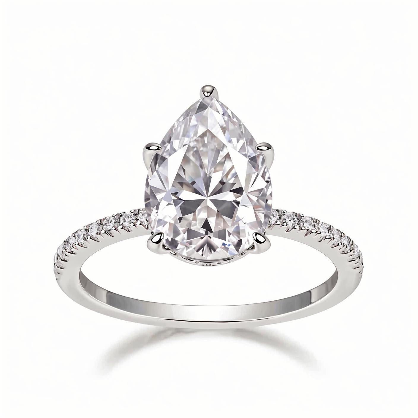 Pear Shaped Moissanite Solitaire Engagement Ring in Pave Setting (5ct. ) - La Pretti