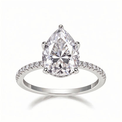 Pear Shaped Moissanite Solitaire Engagement Ring in Pave Setting (5ct. ) - La Pretti