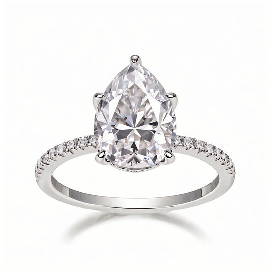 Pear Shaped Moissanite Solitaire Engagement Ring in Pave Setting (5ct. ) - La Pretti