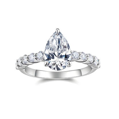 Pear Shaped Moissanite Solitaire Engagement Ring in Pave Setting (3ct. ) - La Pretti