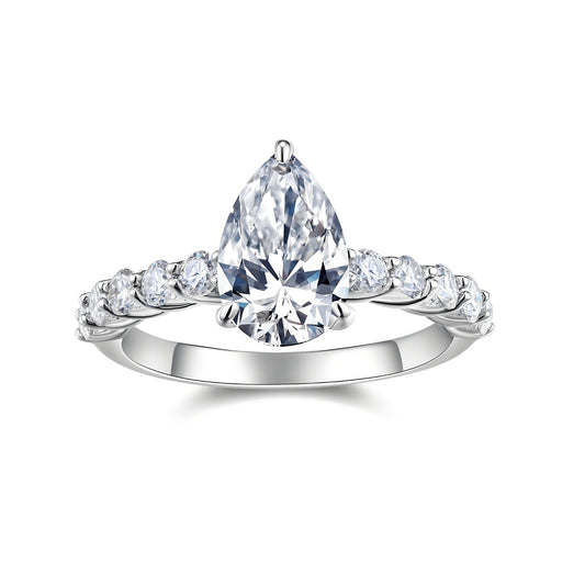 Pear Shaped Moissanite Solitaire Engagement Ring in Pave Setting (3ct. ) - La Pretti