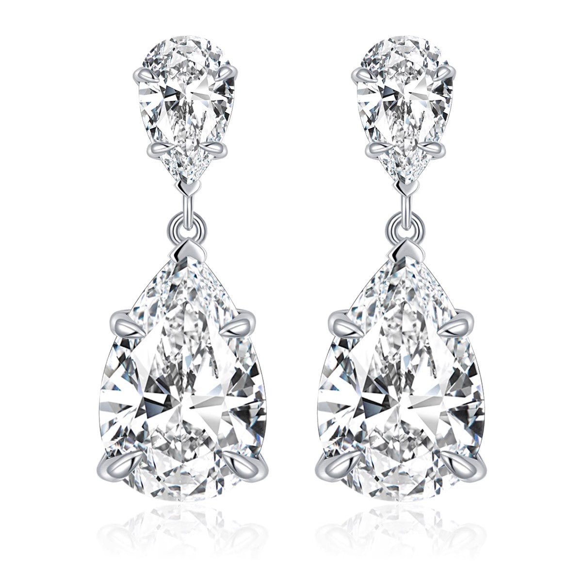 Double Teardrops Moissanite Pear Shaped Drop Earrings in 18K White Gold Plated Sterling Silver (6ct. ) - La Pretti