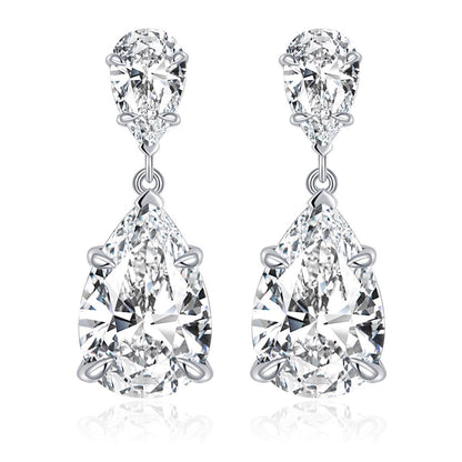 Double Teardrops Moissanite Pear Shaped Drop Earrings in 18K White Gold Plated Sterling Silver (6ct. ) - La Pretti