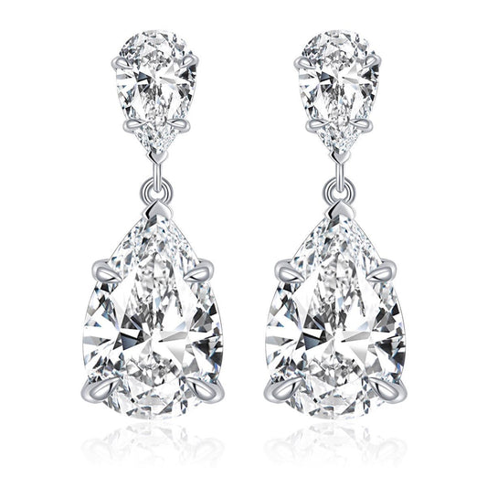 Double Teardrops Moissanite Pear Shaped Drop Earrings in 18K White Gold Plated Sterling Silver (6ct. ) - La Pretti