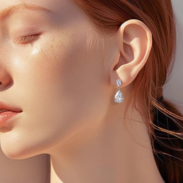 Double Teardrops Moissanite Pear Shaped Drop Earrings in 18K White Gold Plated Sterling Silver (6ct. ) - La Pretti