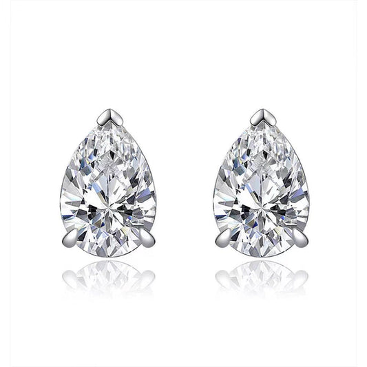 Pear Shaped Moissanite Stud Earrings in 18K White Gold Plated Sterling Silver (2ct. ) - La Pretti