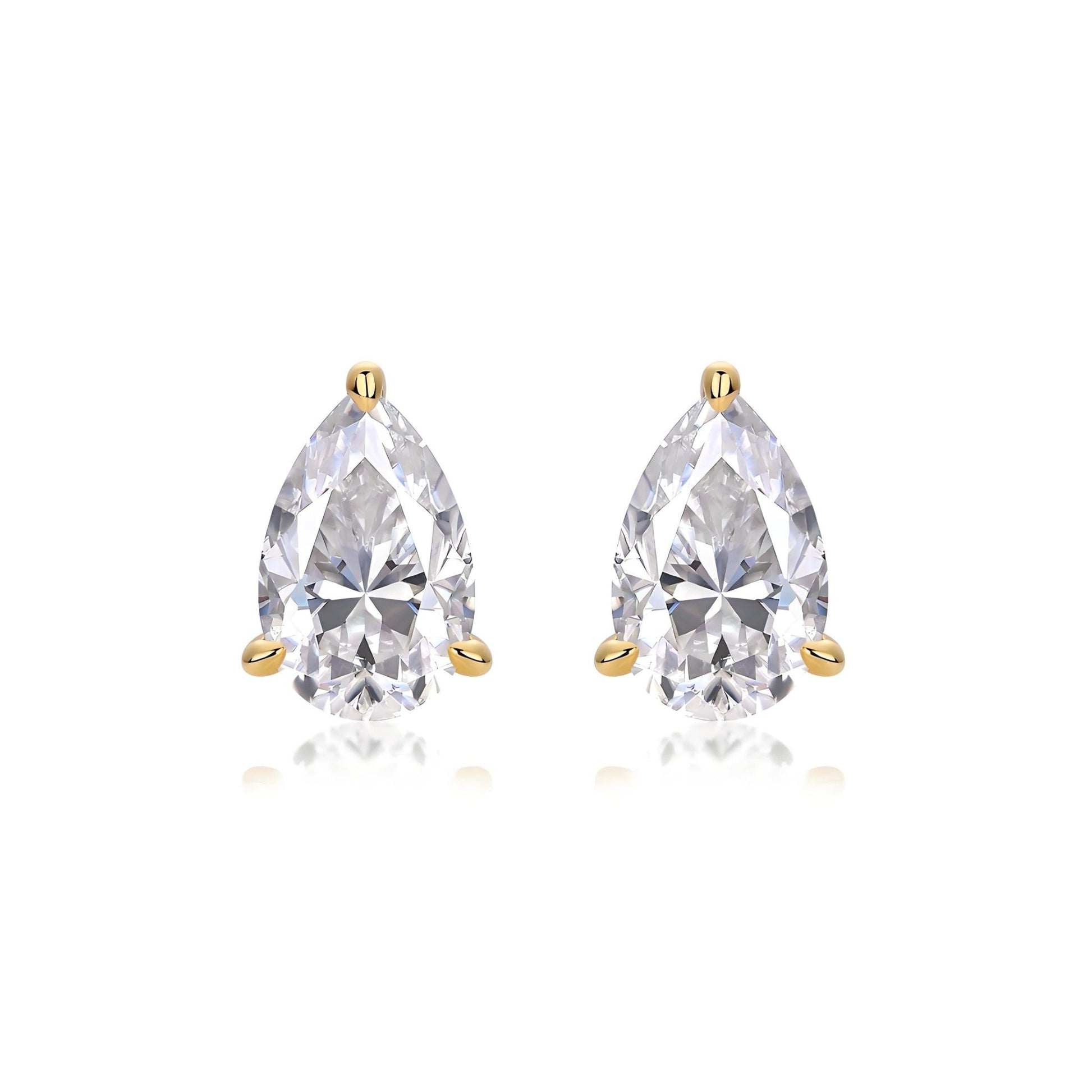 Pear Shaped Moissanite Stud Earrings in 18K Yellow Gold Plated Sterling Silver (2 - 6ct. ) - La Pretti