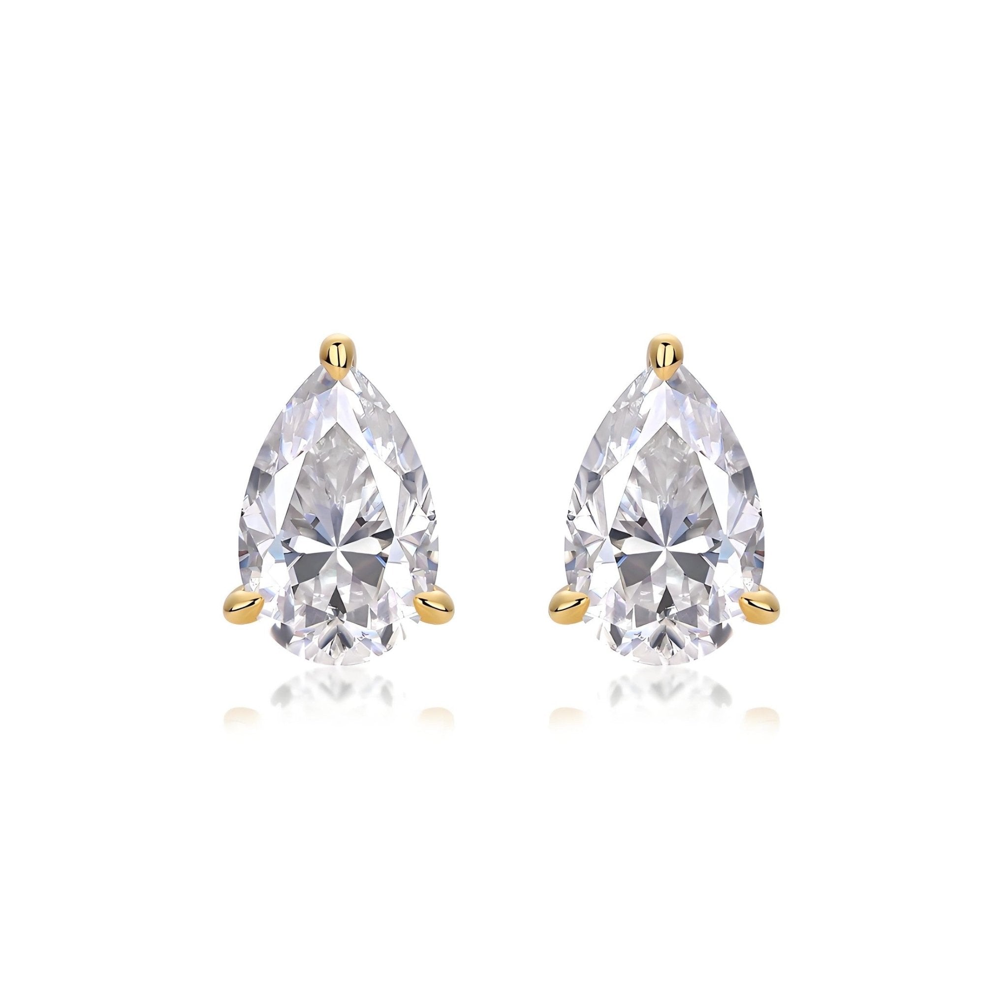 Pear Shaped Moissanite Stud Earrings in 18K Yellow Gold Plated Sterling Silver (2 - 6ct. ) - La Pretti