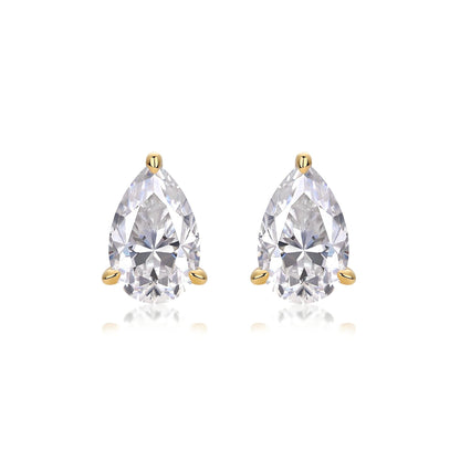 Pear Shaped Moissanite Stud Earrings in 18K Yellow Gold Plated Sterling Silver (2 - 6ct. ) - La Pretti