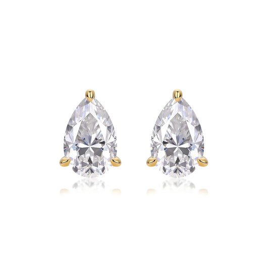 Pear Shaped Moissanite Stud Earrings in 18K Yellow Gold Plated Sterling Silver (2 - 6ct. ) - La Pretti