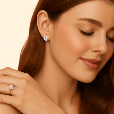 Pear Shaped Moissanite Stud Earrings in 18K Yellow Gold Plated Sterling Silver (2 - 6ct. ) - La Pretti