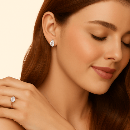 Pear Shaped Moissanite Stud Earrings in 18K Yellow Gold Plated Sterling Silver (2 - 6ct. ) - La Pretti