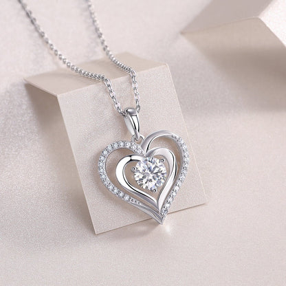 Nested Heart Moissanite Pendant Necklace in Double Floating Halo with Standard Bail (1ct. ) - La Pretti