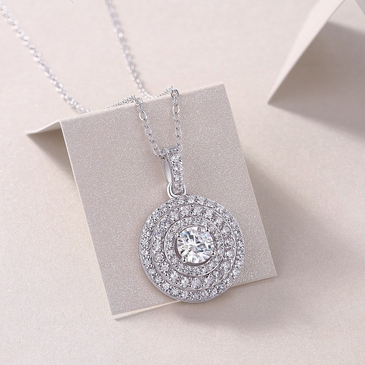 Nested Triple Halo Moissanite Seamless Round Pendant Necklace (0.5ct. ) - La Pretti