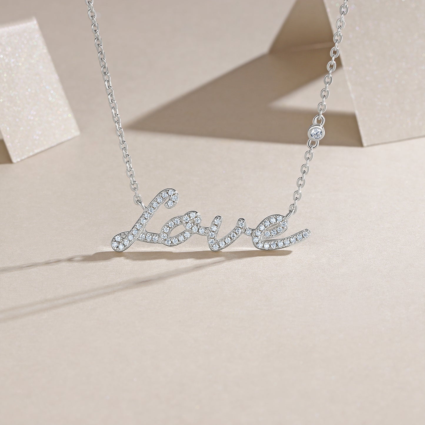 'Love' Script Cursive Moissanite Pave Pendant Necklace - La Pretti