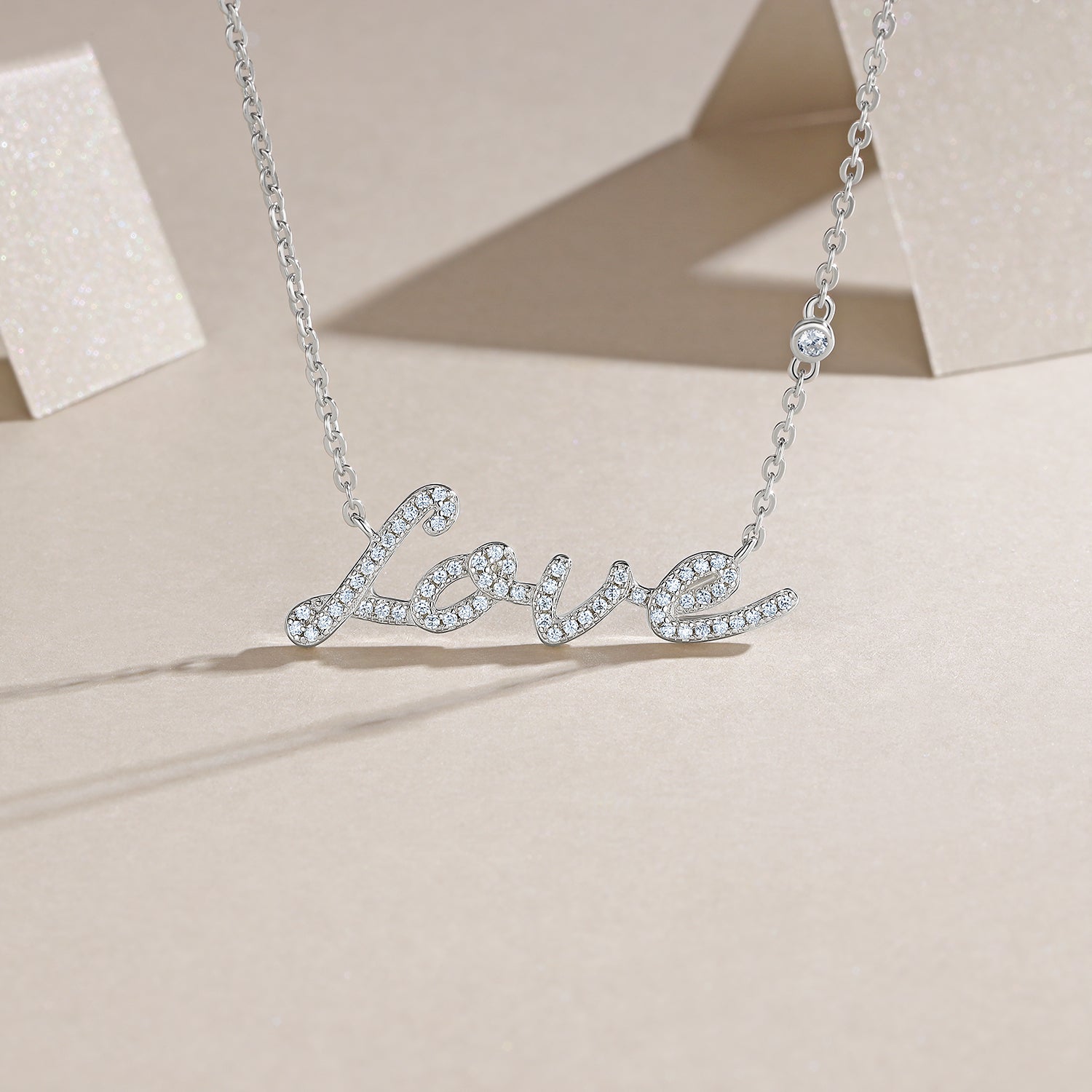 'Love' Script Cursive Moissanite Pave Pendant Necklace - La Pretti