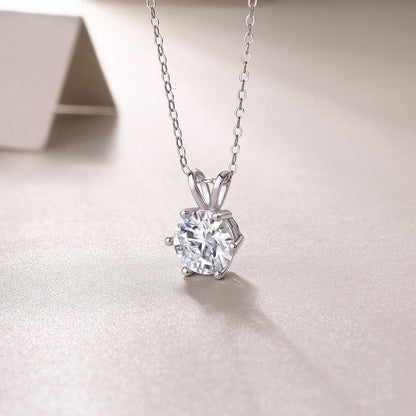 Round Moissanite Solitaire Pendant Necklace in 6 Prongs with Enhancer Bail (2ct. ) - La Pretti