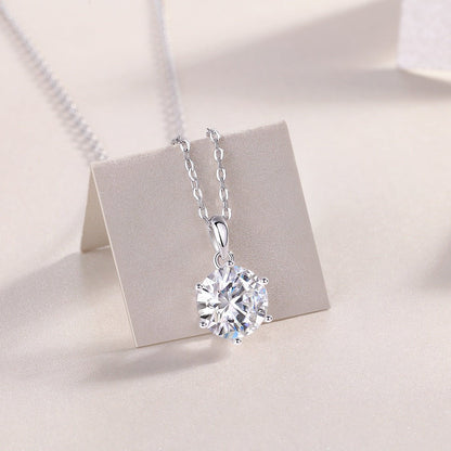 Round Moissanite Solitaire Pendant Necklace in 6 Prongs with Standard Bail (1 - 3ct. ) - La Pretti